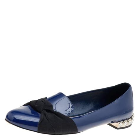 Miu Miu Blue Patent Leather Crystal Embellished Bow Smoking 